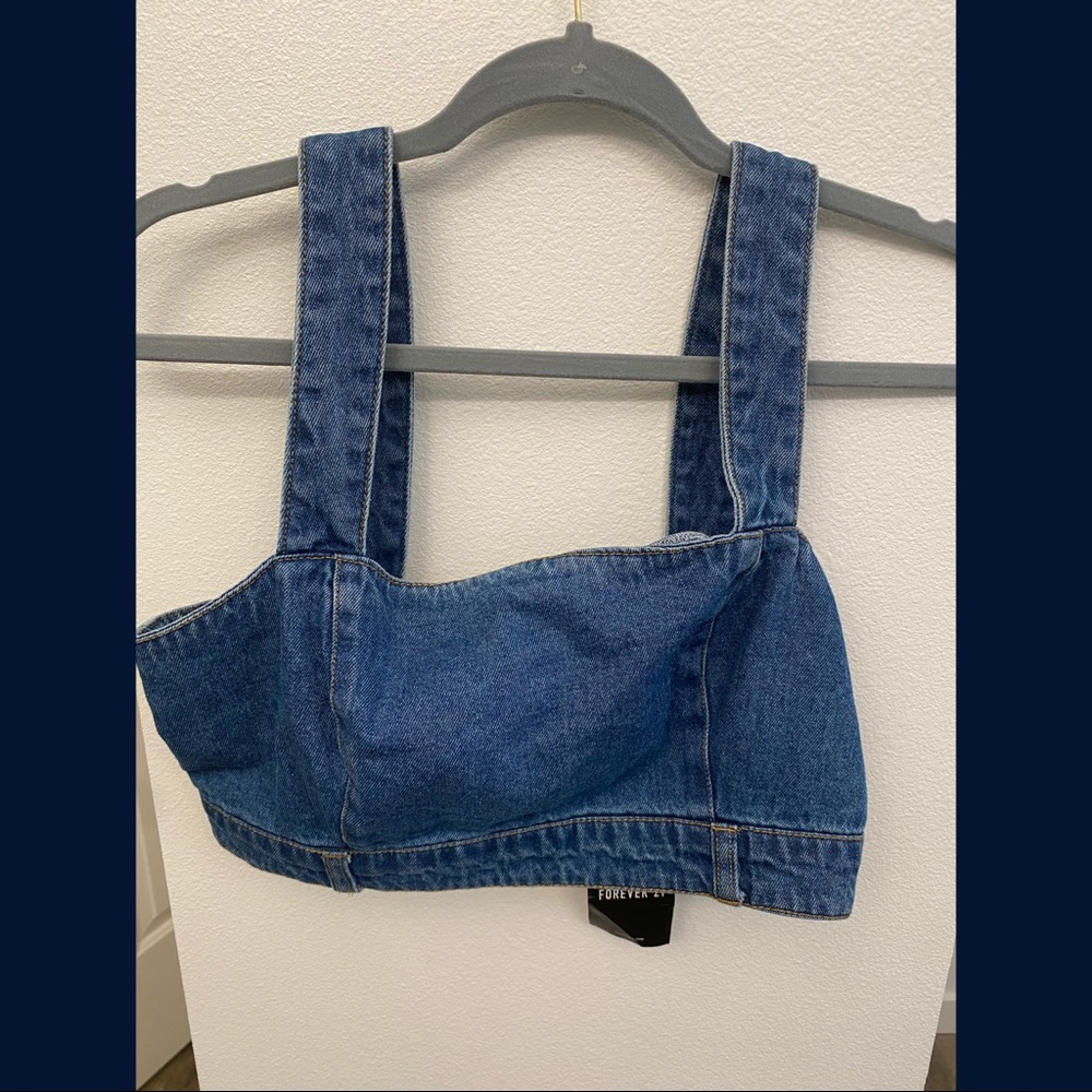 Forever 21 Denim Strapped Crop